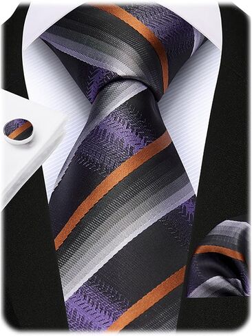 HISDERN Mens Ties Silk Striped Plaid Tie and Pocket Square Set Classic Necktie with Handkerchief Cufflinks for Party in Kuwait