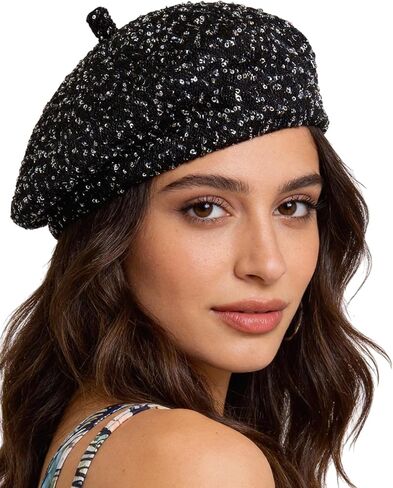 MINGSEECESS Women Bling Sequin French Beret Summer Hats Full Mesh Crochet Artist Berets Cap in Kuwait