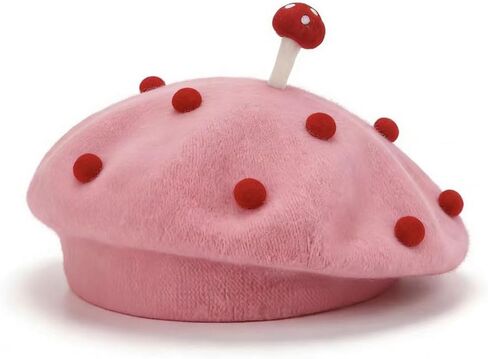 Red Mushroom Beret Hat, Christmas Theme Winter Fashion Accessory in Saudi Arabia
