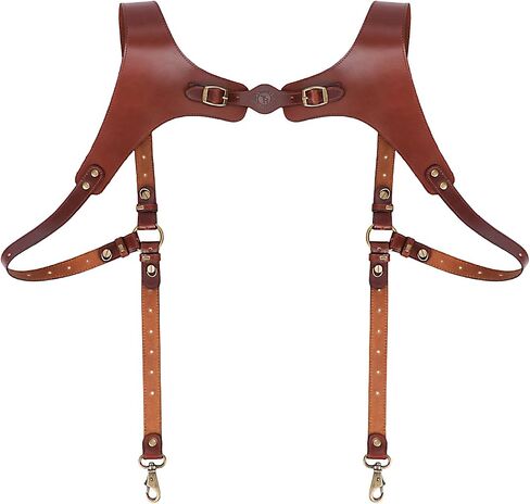 Men's Genuine Leather Harness Suspenders - Adjustable Vintage Braces with Brass Hooks for Pants, Weddings & Formal Wear in Kuwait