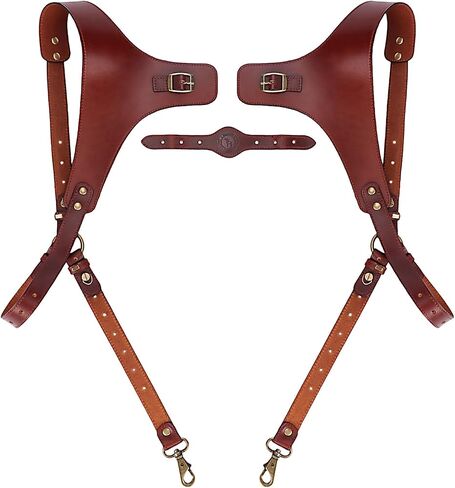 Men's Genuine Leather Harness Suspenders - Adjustable Vintage Braces with Brass Hooks for Pants, Weddings & Formal Wear in Kuwait