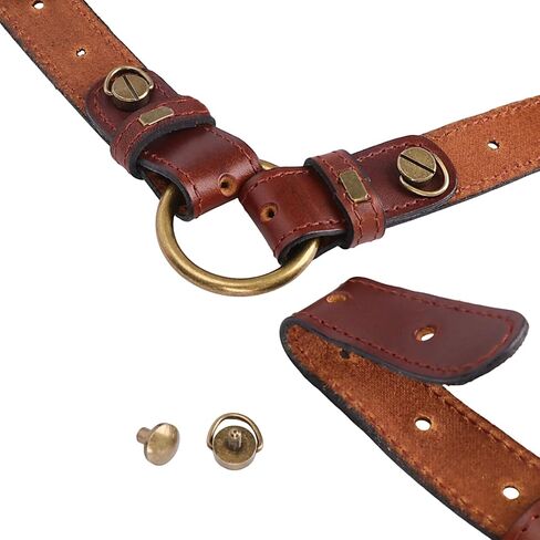 Men's Genuine Leather Harness Suspenders - Adjustable Vintage Braces with Brass Hooks for Pants, Weddings & Formal Wear in Kuwait