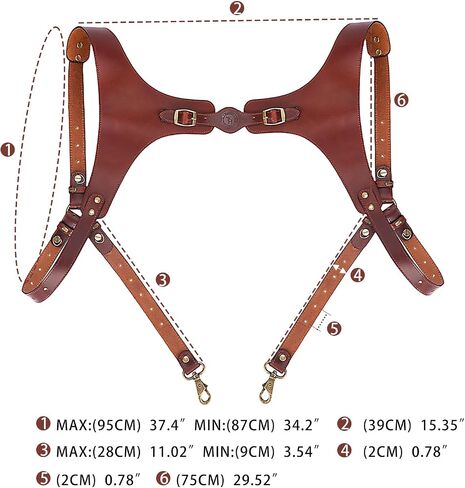 Men's Genuine Leather Harness Suspenders - Adjustable Vintage Braces with Brass Hooks for Pants, Weddings & Formal Wear in Kuwait