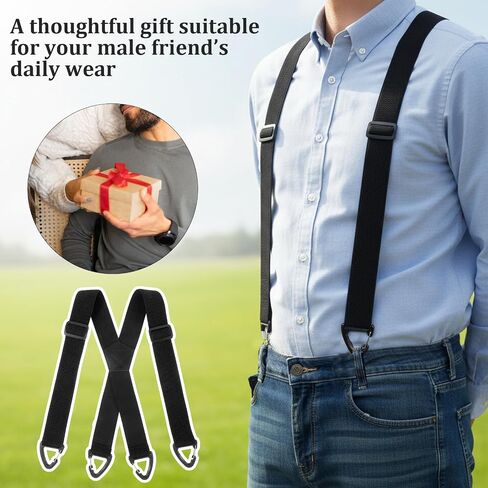 Hecila Invisible Suspenders for Men X Back 1.5" Wide Heavy Duty Suspender with 4 Snap Hooks Adjustable Elastic Men's Suspenders Under Clothes for Jeans Pants Outdoor & Skiing in Kuwait