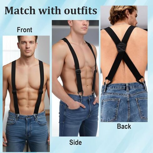 Hecila Invisible Suspenders for Men X Back 1.5" Wide Heavy Duty Suspender with 4 Snap Hooks Adjustable Elastic Men's Suspenders Under Clothes for Jeans Pants Outdoor & Skiing in Kuwait