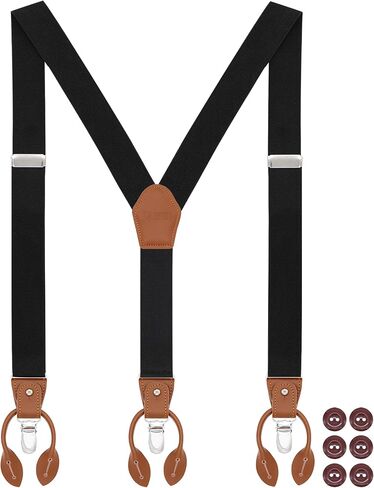 Button Suspenders for Men, 2-in-1 Clip-On & Button-On Dress Suspenders with Genuine Leather Ends, Y-Back, 1.4" Wide in Saudi Arabia