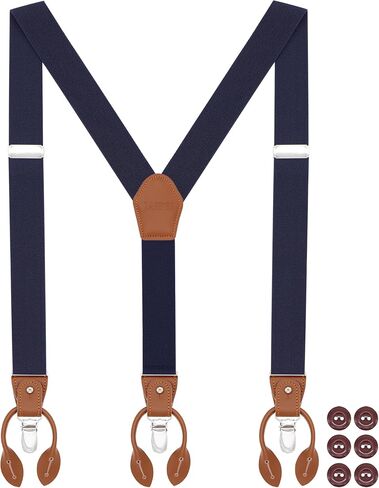 Button Suspenders for Men, 2-in-1 Clip-On & Button-On Dress Suspenders with Genuine Leather Ends, Y-Back, 1.4" Wide in Saudi Arabia