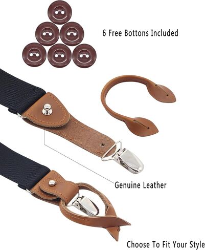 Button Suspenders for Men, 2-in-1 Clip-On & Button-On Dress Suspenders with Genuine Leather Ends, Y-Back, 1.4" Wide in Saudi Arabia