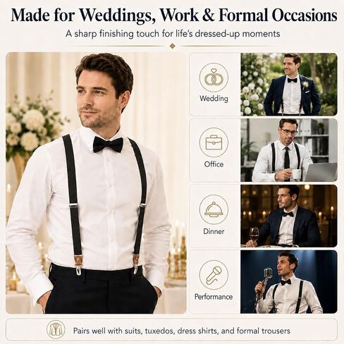Button Suspenders for Men, 2-in-1 Clip-On & Button-On Dress Suspenders with Genuine Leather Ends, Y-Back, 1.4" Wide in Saudi Arabia