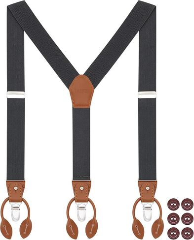 Button Suspenders for Men, 2-in-1 Clip-On & Button-On Dress Suspenders with Genuine Leather Ends, Y-Back, 1.4" Wide in Saudi Arabia