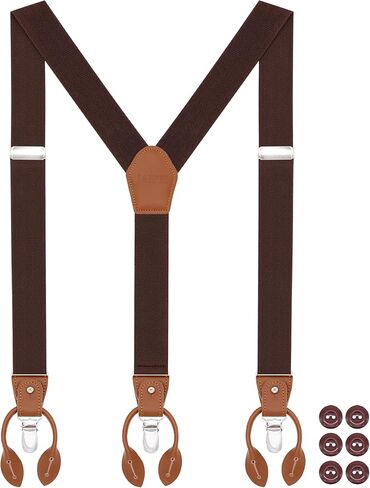 Button Suspenders for Men, 2-in-1 Clip-On & Button-On Dress Suspenders with Genuine Leather Ends, Y-Back, 1.4" Wide in Saudi Arabia