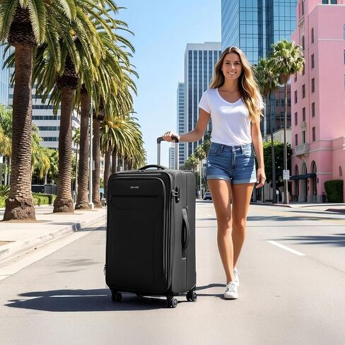 Softside Suitcases with Wheels 32 Inch Luggage,Expandable 20% Luggage w/Spinner Wheels and TSA LOCK,Large Checked Suitcase for Men/Women（Black,32in） in Kuwait