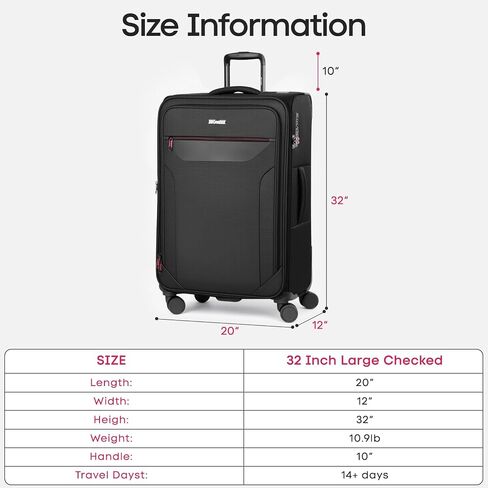 Softside Suitcases with Wheels 32 Inch Luggage,Expandable 20% Luggage w/Spinner Wheels and TSA LOCK,Large Checked Suitcase for Men/Women（Black,32in） in Kuwait