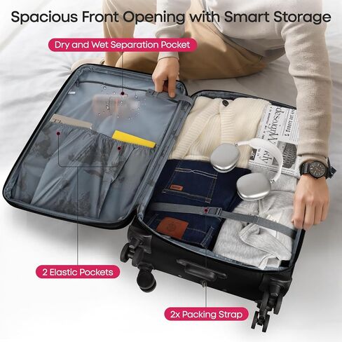 Softside Suitcases with Wheels 32 Inch Luggage,Expandable 20% Luggage w/Spinner Wheels and TSA LOCK,Large Checked Suitcase for Men/Women（Black,32in） in Kuwait