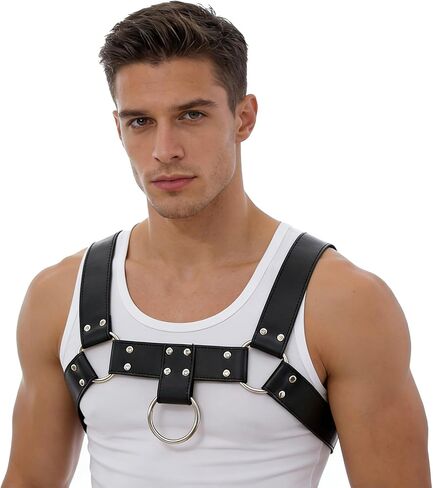 Men‘s PU Leather Chest Harness–Adjustable Shoulder Body Harness for Cosplay,Festival,Stage Performance,Edgy Fashion Punk Costume Accessory,Durable Stitching,Lightweight Comfortable Fit S-XXL in Saudi Arabia