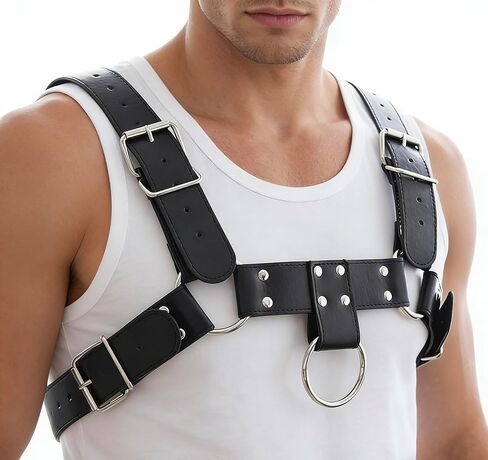 Men‘s PU Leather Chest Harness–Adjustable Shoulder Body Harness for Cosplay,Festival,Stage Performance,Edgy Fashion Punk Costume Accessory,Durable Stitching,Lightweight Comfortable Fit S-XXL in Saudi Arabia
