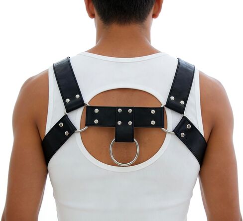 Men‘s PU Leather Chest Harness–Adjustable Shoulder Body Harness for Cosplay,Festival,Stage Performance,Edgy Fashion Punk Costume Accessory,Durable Stitching,Lightweight Comfortable Fit S-XXL in Saudi Arabia