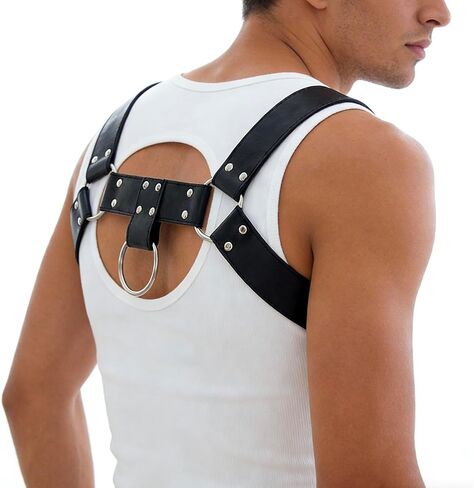 Men‘s PU Leather Chest Harness–Adjustable Shoulder Body Harness for Cosplay,Festival,Stage Performance,Edgy Fashion Punk Costume Accessory,Durable Stitching,Lightweight Comfortable Fit S-XXL in Saudi Arabia