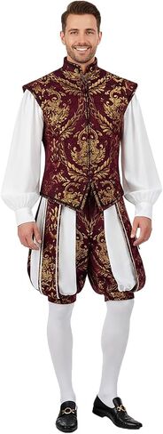 Renaissance Tudor Vest with Sleeve Mens Elizabethan Era Noble Brocade Doublet Jacket Halloween Ren Faire Costume in Kuwait