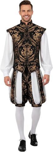 Renaissance Tudor Vest with Sleeve Mens Elizabethan Era Noble Brocade Doublet Jacket Halloween Ren Faire Costume in Kuwait