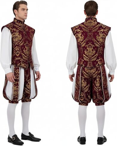 Renaissance Tudor Vest with Sleeve Mens Elizabethan Era Noble Brocade Doublet Jacket Halloween Ren Faire Costume in Kuwait