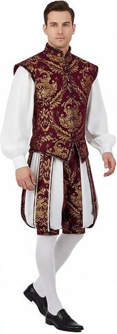 Renaissance Tudor Vest with Sleeve Mens Elizabethan Era Noble Brocade Doublet Jacket Halloween Ren Faire Costume in Kuwait