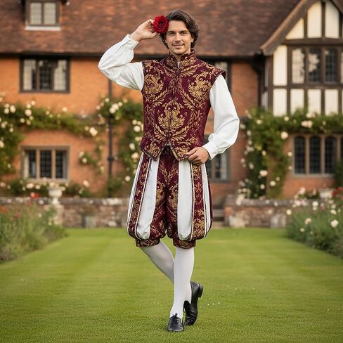 Renaissance Tudor Vest with Sleeve Mens Elizabethan Era Noble Brocade Doublet Jacket Halloween Ren Faire Costume in Kuwait