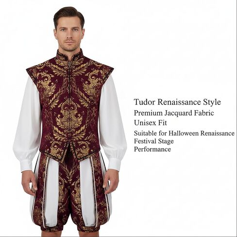 Renaissance Tudor Vest with Sleeve Mens Elizabethan Era Noble Brocade Doublet Jacket Halloween Ren Faire Costume in Kuwait