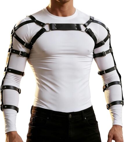 Mens Chest Harness Cosplay Top PU Leather Chest Shoulder Straps Body Harness Strap Male Punk Fashion Fantasy Costume Rave Outfit for Music Festival Party Halloween Cosplay (Black) in Saudi Arabia