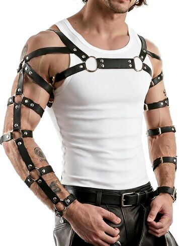 Mens Chest Harness Cosplay Top PU Leather Chest Shoulder Straps Body Harness Strap Male Punk Fashion Fantasy Costume Rave Outfit for Music Festival Party Halloween Cosplay (Black) in Saudi Arabia