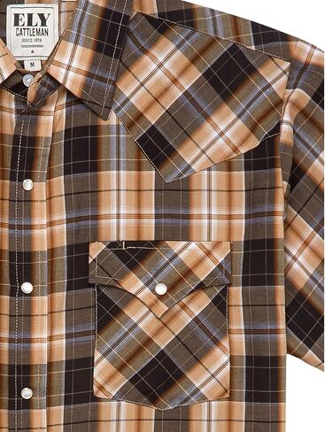Ely Western Plaid Snap Shirt for Men, Short Sleeves in Kuwait