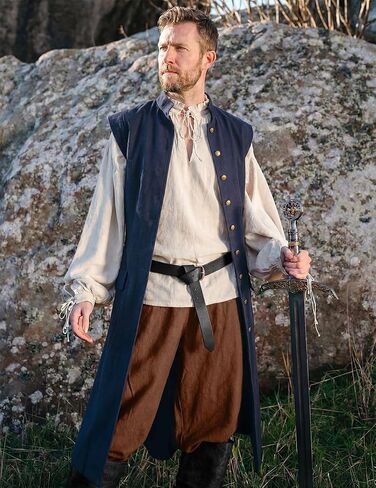 Men's Pirate Shirt — 100% Cotton Medieval Renaissance Poet Blouse with Fixed Tie for Steampunk Cosplay in Kuwait