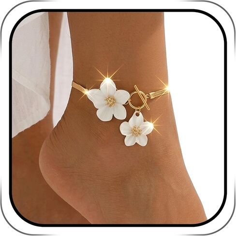 Rose Gold Flower Ankle Bracelet with Toggle Clasp, Floral Charm Anklet, Boho Beach Foot Chain Jewelry in Kuwait