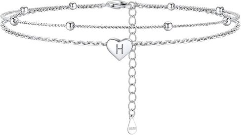 Silvora Sterling Silver Anklets for Women, Ankle Bracelets for Women Waterproof Silver Initial Anklet for Women Dainty Layered Heart Anklet Bracelets Adjustable Foot Chain Summer Jewelry in Kuwait