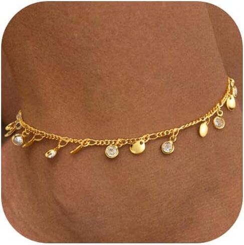 Ankle Bracelet for Women Waterproof,14K Gold Plated Non Tarnish Dainty Layered Anklets, Summer Beach Vacation Jewelry, Adjustable Daily Wear Gift in Kuwait