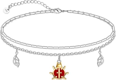 Ladybug Anklet 925 Sterling Silver Anklet Double Layer Anklet for Women Jewelry in Saudi Arabia