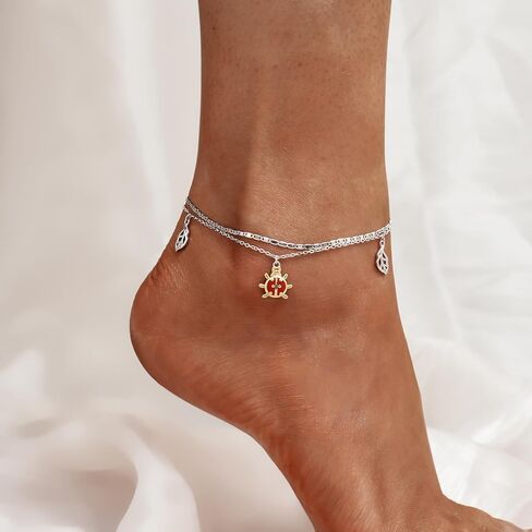 Ladybug Anklet 925 Sterling Silver Anklet Double Layer Anklet for Women Jewelry in Saudi Arabia