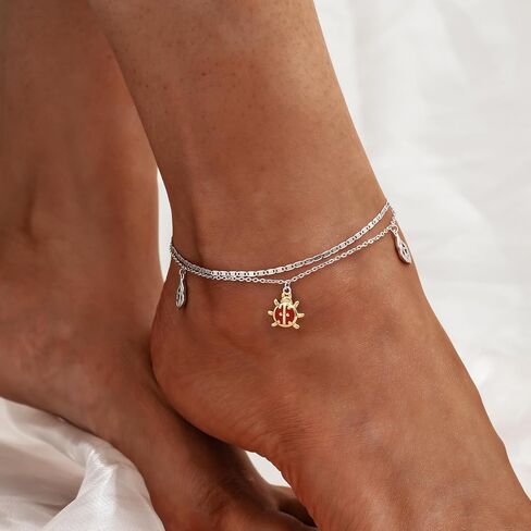 Ladybug Anklet 925 Sterling Silver Anklet Double Layer Anklet for Women Jewelry in Saudi Arabia