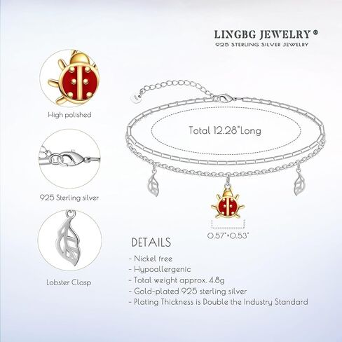 Ladybug Anklet 925 Sterling Silver Anklet Double Layer Anklet for Women Jewelry in Saudi Arabia