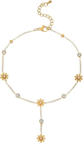 Gold Anklet for Women 18K Gold Plated Daisy Pearl CZ Foot Chain Star Flower Cross Ankle Bracelet Dainty Waterproof Beach foot jewelry for women sexy in Saudi Arabia
