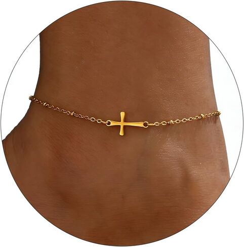 Gold Anklet for Women 18K Gold Plated Daisy Pearl CZ Foot Chain Star Flower Cross Ankle Bracelet Dainty Waterproof Beach foot jewelry for women sexy in Saudi Arabia