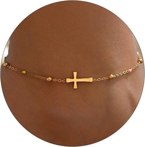 Gold Anklet for Women 18K Gold Plated Daisy Pearl CZ Foot Chain Star Flower Cross Ankle Bracelet Dainty Waterproof Beach foot jewelry for women sexy in Saudi Arabia