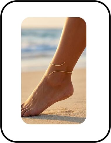 Minimalist Double Layered Open Cuff Anklet for Women 14K Gold Plated Adjustable Ankle Bracelet Chain Dainty Beach Holiday Fashion Jewelry Accessary in Saudi Arabia