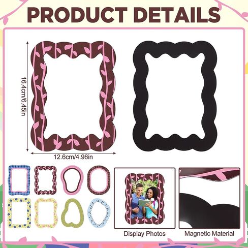 Junkin 8 Pack Magnetic Picture Frames for Refrigerator 4'' x 6'' Magnetic Locker Frames for Classroom Pastel Decorative Cute Vintage Magnet Photo Borders for Office College Dorm Decor in Kuwait
