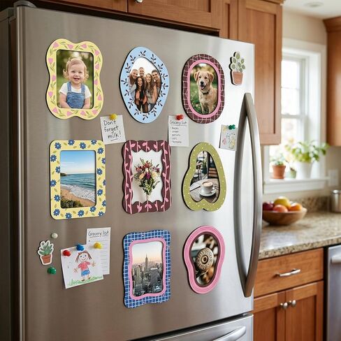 Junkin 8 Pack Magnetic Picture Frames for Refrigerator 4'' x 6'' Magnetic Locker Frames for Classroom Pastel Decorative Cute Vintage Magnet Photo Borders for Office College Dorm Decor in Kuwait