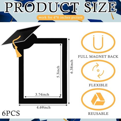 Wenqik 6 Pcs Graduation Cap Magnetic Picture Frames with Black Border 4''x6'' Class of 2026 Magnet Photo Frame Holder Decor for Graduation Party Home Office School Supplies in Kuwait