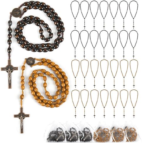 Wooden Catholic Rosary Beads Bulk 48 Pack Rosarios Catolicos with Holy Jesus Crucifix and Organza Bags for Baptism First Communion Christians Religious Gifts in Saudi Arabia