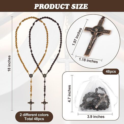 Wooden Catholic Rosary Beads Bulk 48 Pack Rosarios Catolicos with Holy Jesus Crucifix and Organza Bags for Baptism First Communion Christians Religious Gifts in Saudi Arabia
