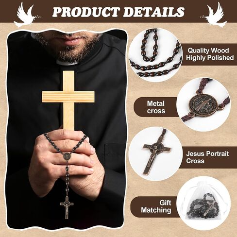 Wooden Catholic Rosary Beads Bulk 48 Pack Rosarios Catolicos with Holy Jesus Crucifix and Organza Bags for Baptism First Communion Christians Religious Gifts in Saudi Arabia