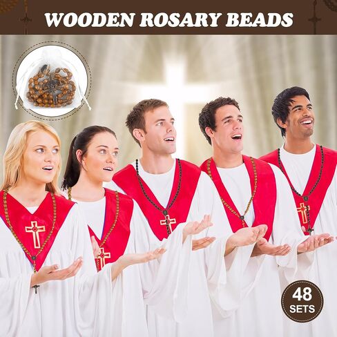 Wooden Catholic Rosary Beads Bulk 48 Pack Rosarios Catolicos with Holy Jesus Crucifix and Organza Bags for Baptism First Communion Christians Religious Gifts in Saudi Arabia
